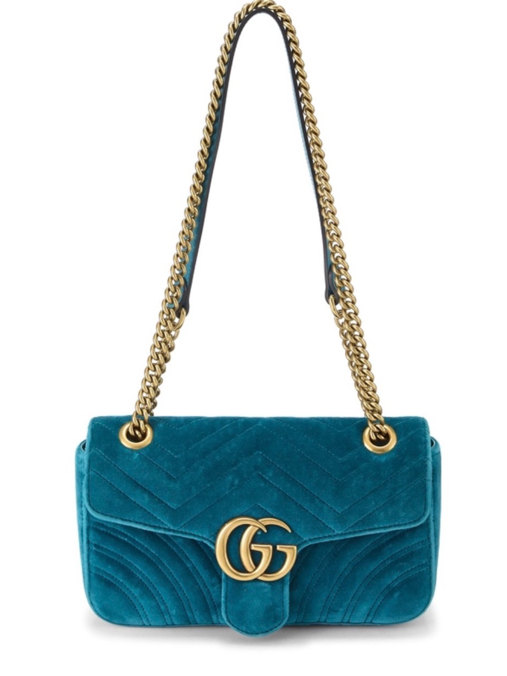 Gucci blue embroidered velvet gg marmont shoulder bag